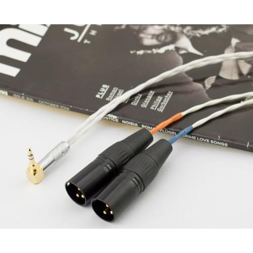 PUROVOZ Silver Plated Cable 3.5mm Stereo Jack Male to Dual XLR Male OFC Aux Audio Cable Foil+Braided Shielded For Speakers Mixer