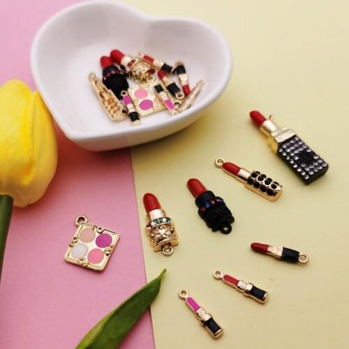 5Pcs/Lot Rhinestone Alloy Buttons Lipstick Drop Oil Button For Girl Hair Phone Shell Diy Clothing Decoration Jewelry Accessories