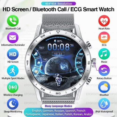 Bluetooth call 454*454 hd 1.39 screen smart watch ECG PPG rotary button wireless charging smartwatch for men long battery