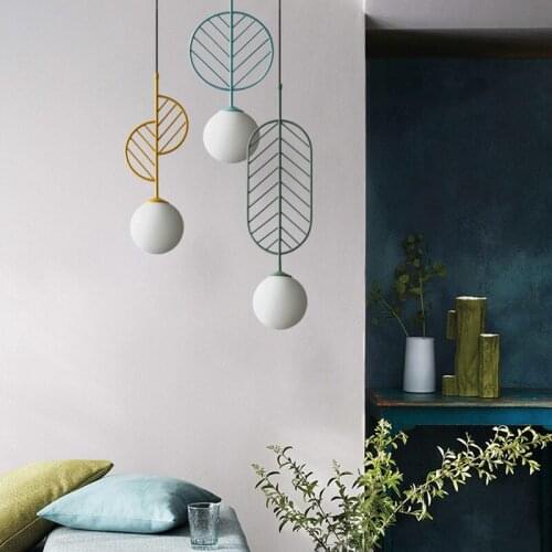 Modern Leaves Pendant Lights Glass Ball Hanging Lamps for Bedroom Living Room Lamp Loft Home Deco Maison Led Light Fixture Deco