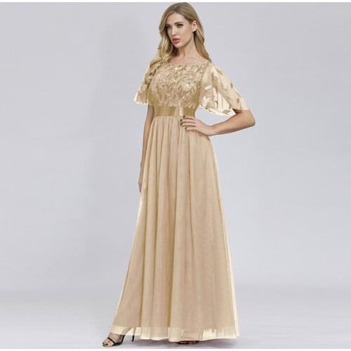 Wedding Dress 2021 Hot-Selling Mesh Embroidery Dress Stitching Short-Sleeved A-Line Round Neck And Floor Evening Dress