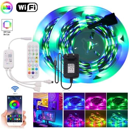 LED Strip Light RGB 2835 SMD Flexible Ribbon WiFi Music Control 12V Waterproof Tape Diode 5m 10m 15m Backlight TV Computer Decor