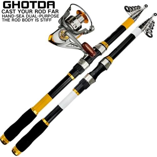 2.1-3.6m Carbon Telescopic Fishing Rod Combo Spinning Fishing Rod Travel Stick sSea Boat Pole Carp Fishing Set Kit