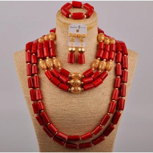 Gorgeous Red Coral Necklace Costume African Jewelry Set Coral Beads Nigerian Wedding Bridal Set