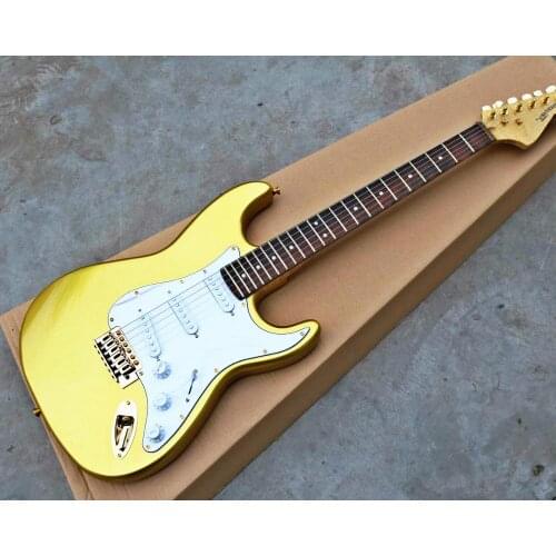 High quality FDST-1015 gold color solid body with white plate wave rosewood fretboard big head electric guitar, Free shipping