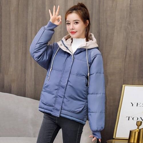 Womens Winter Jacket Solid Hooded Short Parkas Woman Plus Size Loose Cotton Padded Korean Style Thick Fad Female Puffer Coat