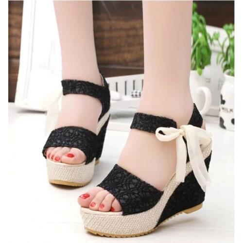 Hot lace Leisure Women Wedges heeled women Shoes 2021 Summer Sandals Party Platform High Heels Shoes Woman