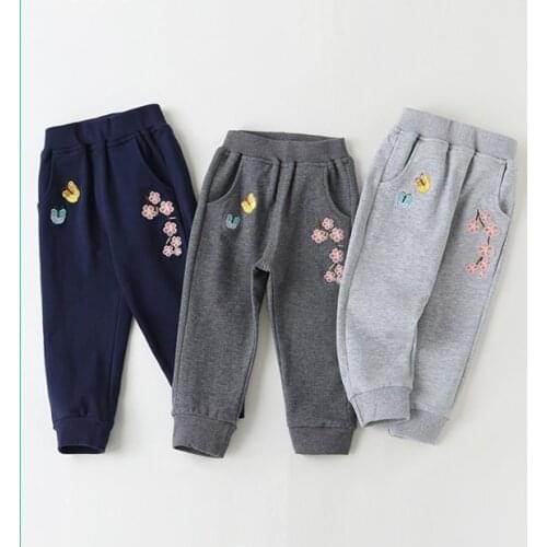 2-9 Years Baby Girls Pants Casual Solid Elastic Waist Flowers Print Pant For Girl Kids Sports Trousers Child Pant Antumn 2020