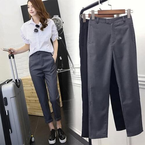 Women 2021 Spring Summer Pants Casual Streetwear Loose High Waist Suit Pants Female Solid Trousers Elegant Office Lady Pants B61