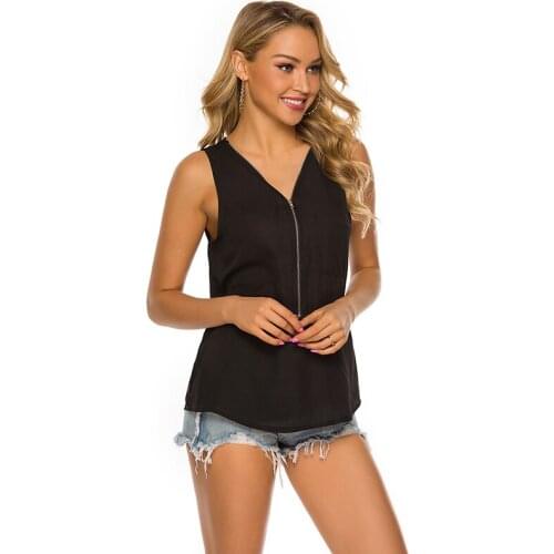Summer Womens Vest Top Female Non-slip Shirt V-neck Sexy Camisole Vest Blue Black Ladies Short Pocket Shirt Tank Tops Casual