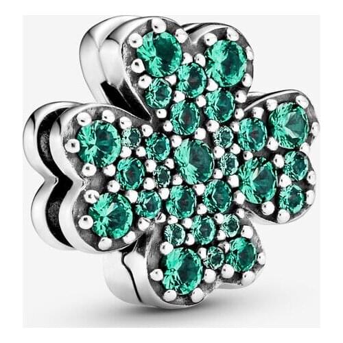 100% 925 Sterling Silver Pave Four-Leaf Clover Clip Charm Fits Original Reflexions Bracelet Beads for Jewelry Making Wholesale