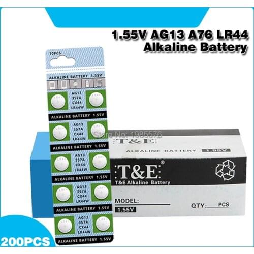 200PCS Button Battery 1.55V AG13 LR44 L1154 SR47 SG13 SR1154 SP76 pila SR44 G13A G13 AG 13 Alkaline Button Cell Coin Batteries