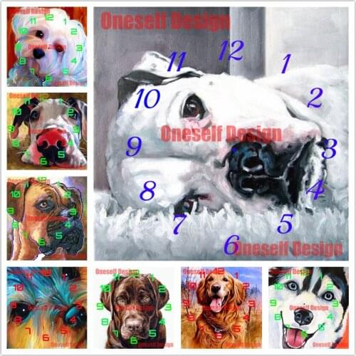 2021 5d diamond painting clock animal dog diamond embroidery clock rhinestone pictures decoration home diamond art kit mosaic