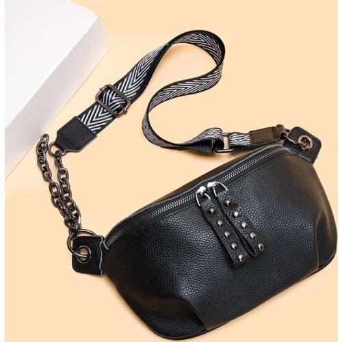 2021 Fashion Saddle Black Soft Genuine Leather Womens Shoulder Bag Designer Chain Crossbody Ladies Simplicity Handbag Chest Bag