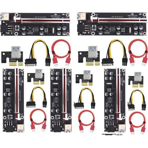 5Pcs VER009S Plus PCI-E Riser Card PCI Express 1X to 16X USB 3.0 Cable SATA to 6Pin Connector for Graphics Video Card