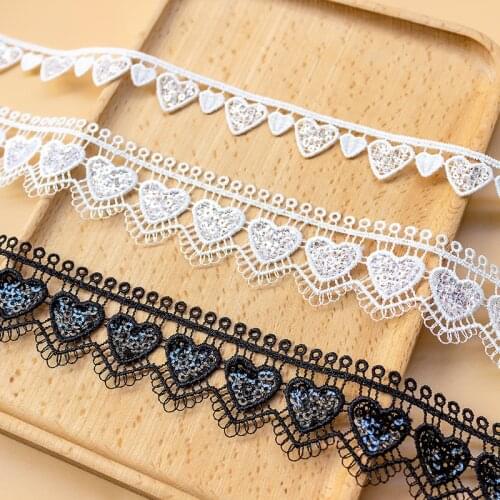 5Yard/Lot New Polyester Peach Heart Sequin Water Soluble Lace Trim Embroidery Clothing Cos Dress Skirt Decoration Fabric