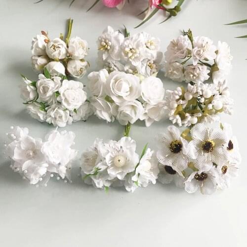 6/10/12/20/24/200pcs White Hybrid Flower Cherry Stamen Berries Bundle DIY Cake Christmas Wedding Gifts Box Wreaths Decor