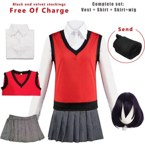 Aниме Ikishima Midari Girl Cospaly Clothes Kakegurui Vest Shirt Skirt Wig JK Sailor Uniform Plus Velvet Stockings Hоски чулки