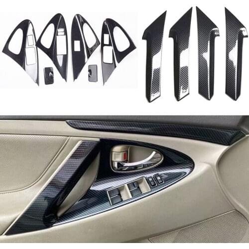 Carbon Fiber Color Interior Door Armrest Panel Handle Holder Window Lift Switch Button Cover Trim For Toyota Camry 2006- 2011