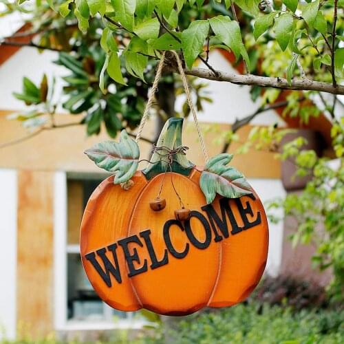 Wood Pumpkin Welcome Sign Welcome Door Sign for Halloween Festisday Door Wall Decoration Indoor Outdoor Decor