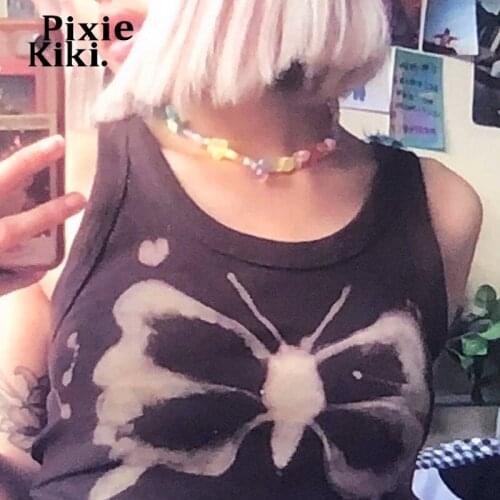 PixieKiki Baby Tee Y2k 2000s Crop Top Femme Fairy Grunge Butterfly Graphic Tanks Brown Summer Sleeveless T Shirts P85-BZ10