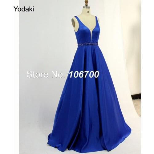 Real Photos Deep V Neck Long robe de soiree Evening Dresses A Line Crystal Beaded Off the Shoulder Open Back Party Prom Gowns