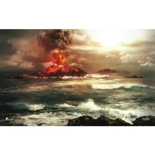 Earth volcano sea ocean clouds photo studio background High quality Computer print wall photo backdrop
