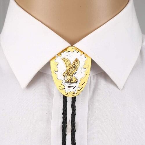 Gold eagle bolo tie for man cowboy western cowgirl lather rope zinc alloy necktie