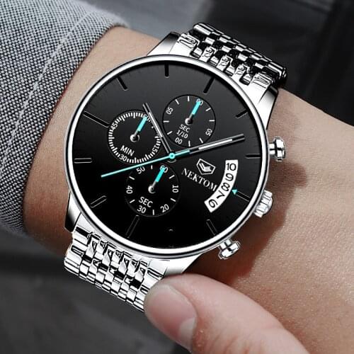 Hot Sale Mens Quartz Watch Fashion Classic Design Stainless Steel Strap Wrist Watch Clock Men Luminous Pointer Stop Watch
