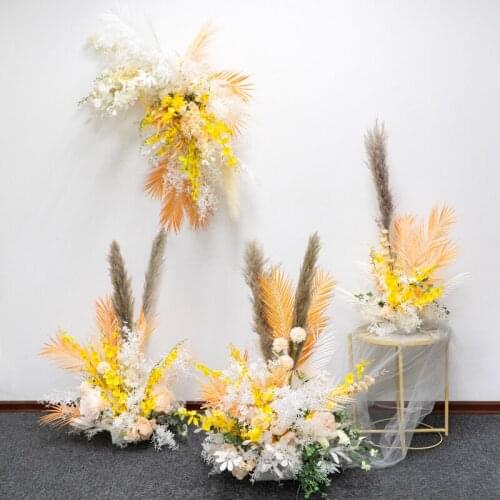 Ins style reed flower decoration wedding props triangle flower road guide table flower wedding stage background silk flower