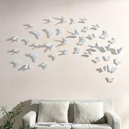 Nordic Minimalist White Ceramic Butterflies for Living Room Background Wall Decoration Pendant 3D Butterfly Home Hanging Decor