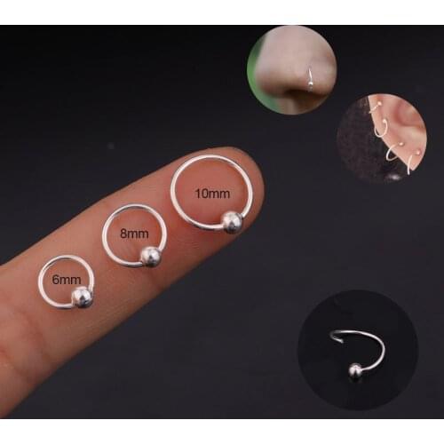 1Pc 925 Silver Ball End Hoop BCR Twist Captive Bead Ring Cartilage Earring Nose Nostril Septum Ring Helix Piercing Jewelry