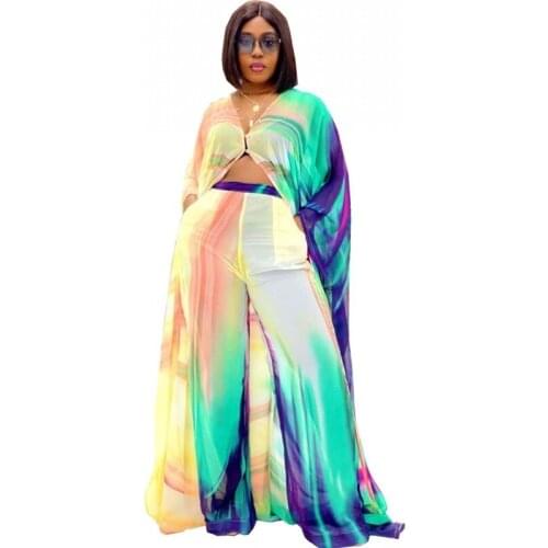 2 Piece Set Women Africa Clothes African Dashiki New Fashion Two Piece Suit Long Tops And Wide Pants Party Plus Size For Lady