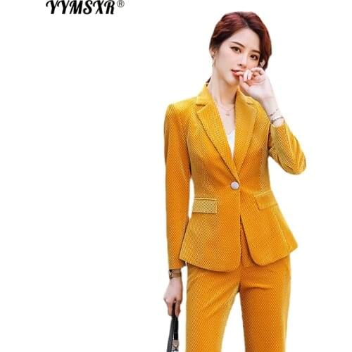 Autumn and Winter Professional Womens Pants Suit Two-piece High Quality Winter Slim Long-sleeved Ladies Jacket Fashion Trousers