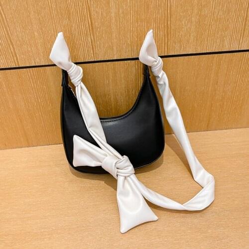 Half Moon Fashion Design Women Messenger Bag Soft PU Leather Cute Bow Small Handbags And Purses Girls Underarm Shoulder Bag