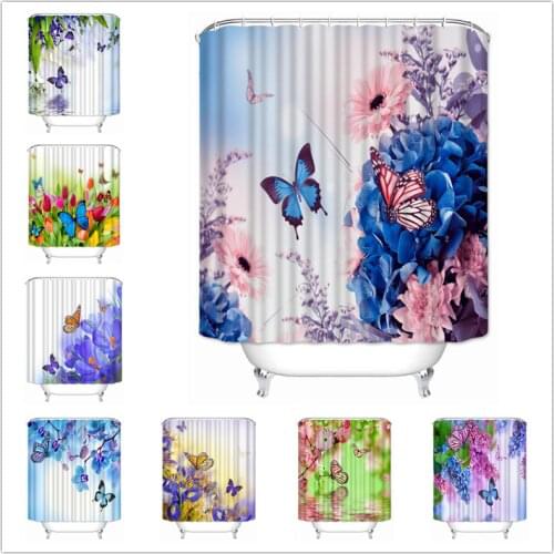 Musife Custom flower and butterfly Shower Curtain Waterproof Polyester Fabric Bathroom With Hooks DIY Home Decor