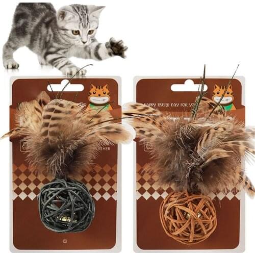 1pcs Cat Toy Cat Ball FeatherToys for Cats Pet Funny Rattan Cat Jingle Ball Kitten Playing Training Ball with Bell Toy