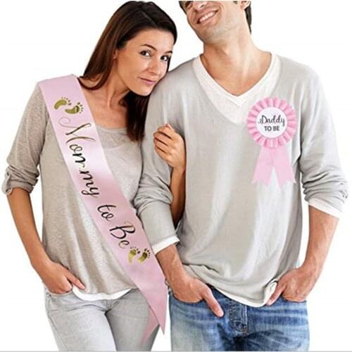 2pcs/set Baby Shower Quasi Mommy To Be & Dad To Be Blue/pink Badge Shoulder Strap Set Baby Gender Reveal Gift Baby Shower Gift-C