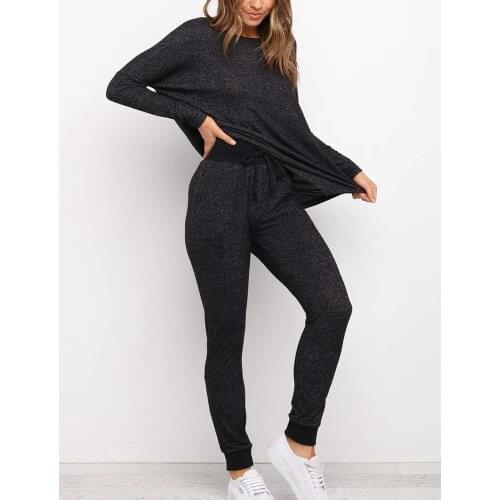 European and American Autumn Winter New Fashion Womens Wear Round Collar Long Sleeve T Shirt Black Cotton Loose Sports