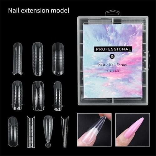 New 120 Pcs/set Clear Dual Forms Fake Nails Full Cover Quick Building Gel Mold Nail Extension Molds For Nails Tips False Nails