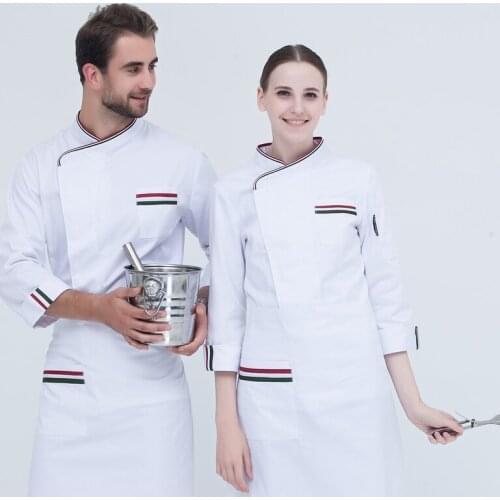 New Arrivals 2017 Latest Long Sleeve White Chef Coat Men and Women Striped Coffee Shop Work Clothing High Quality Cook Jacket