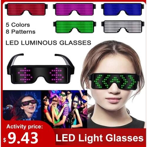 8 Modes Quick Flash USB Chargeable LED Light Glasses Smart Glasses Fashionable Luminous Eyeglasses Glowing Party Supplies