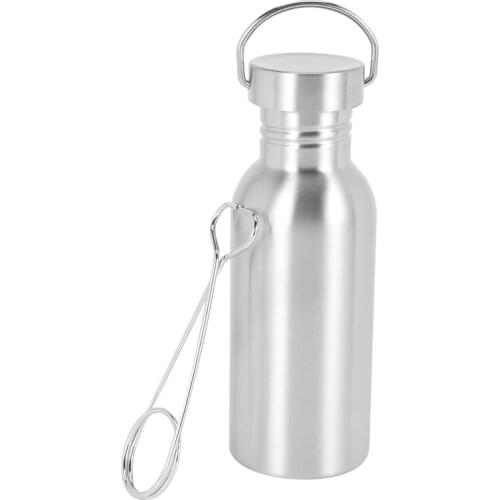 Portable Stainless Steel Water Kettle with Hook Outdoor Survival Camping Hiking Water Bottle Kettle Drinking Tool 500ML