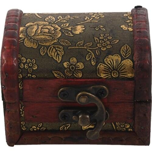 Portable Retro Antique Style Jewelery Box in wood with Flower Relief, Red