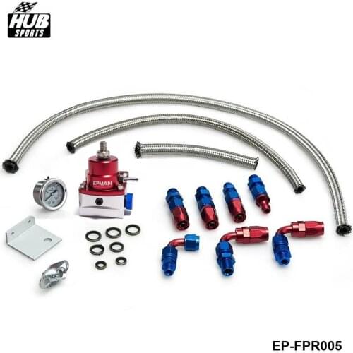 Adjustable Fuel Pressure PSI Regulator w/ Oil Gauge Hose Fitting Injected Bypass Fit Oil cooler kit HU-FPR005