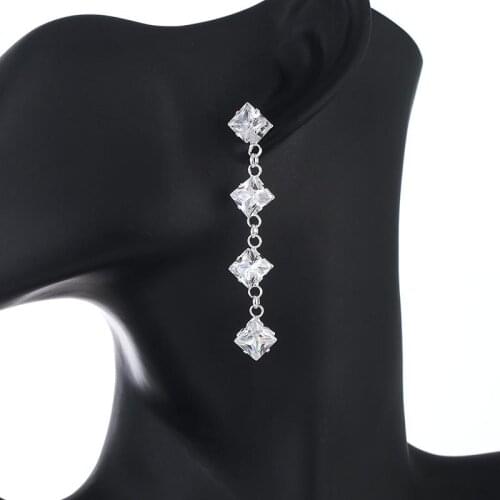 YFJEWE Zircons Luxury Cubic Zirconia Jewelry long square Sparkling Big Zircon Crystal Earrings For Girls Wedding jewelry E728