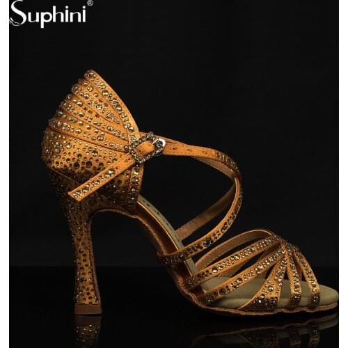 Suphini Latin Dance Shoes Satin Luxurious Woman Latin Dance Shoes Free Shipping 10cm Salsa Shoes Party Salsa Tango Dance Shoes