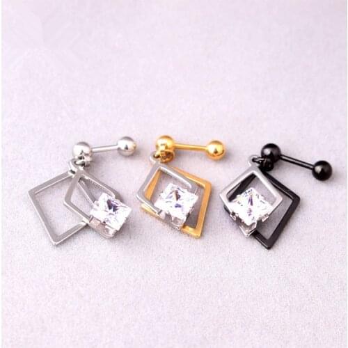 Fashion Women Color Gold Black Zircon Earrings Titanium Steel Hollow Double Square Prism Crystal Earrings Brincos Jewelry