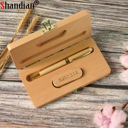 SHANDIAN New USB flash drive Beech Business gift box Pen drive Ballpoint pen Memory stick 128GB 64GB Pendrive Custom logo U disk