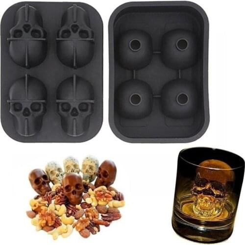 Silicone 3D Skull Ice Cube Mold Cocktails Whisky Ice Mould Tray Party Cocktail